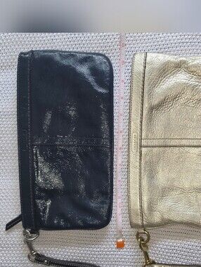 Two Coach Navy Blue And Gold Solid Zip-Around Wristlet Wallet for Women
